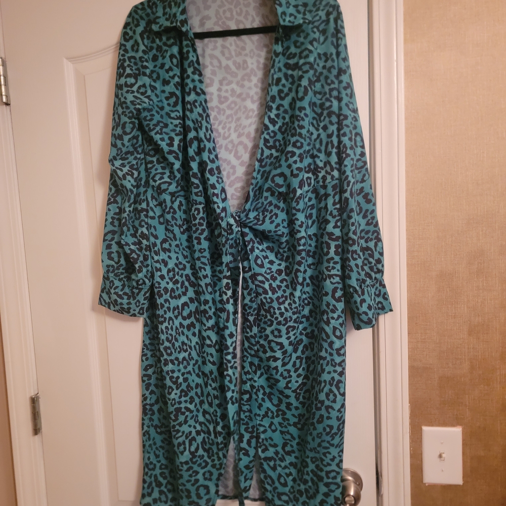 Boohoo Teal Leopard Print Dress